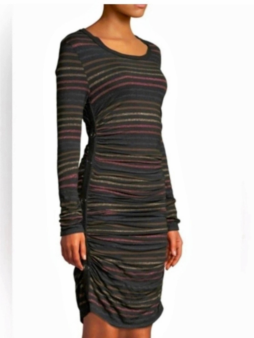 Veronica Beard Daphne Metallic Lurex Striped Ruched Dress M